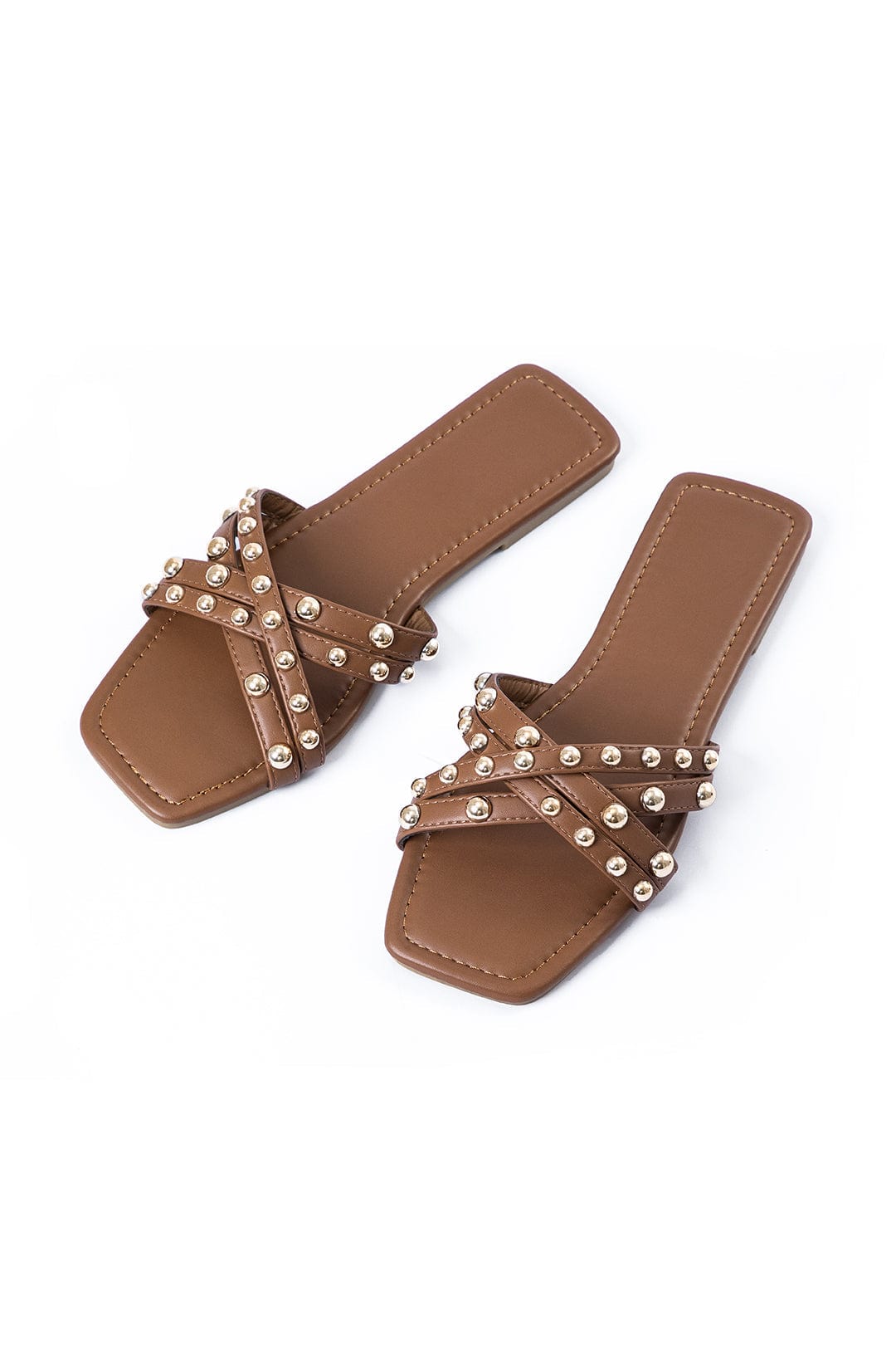 Brown Brown Studded Crisscross Flat Slide Sandals - Flat sandals - Photo 2