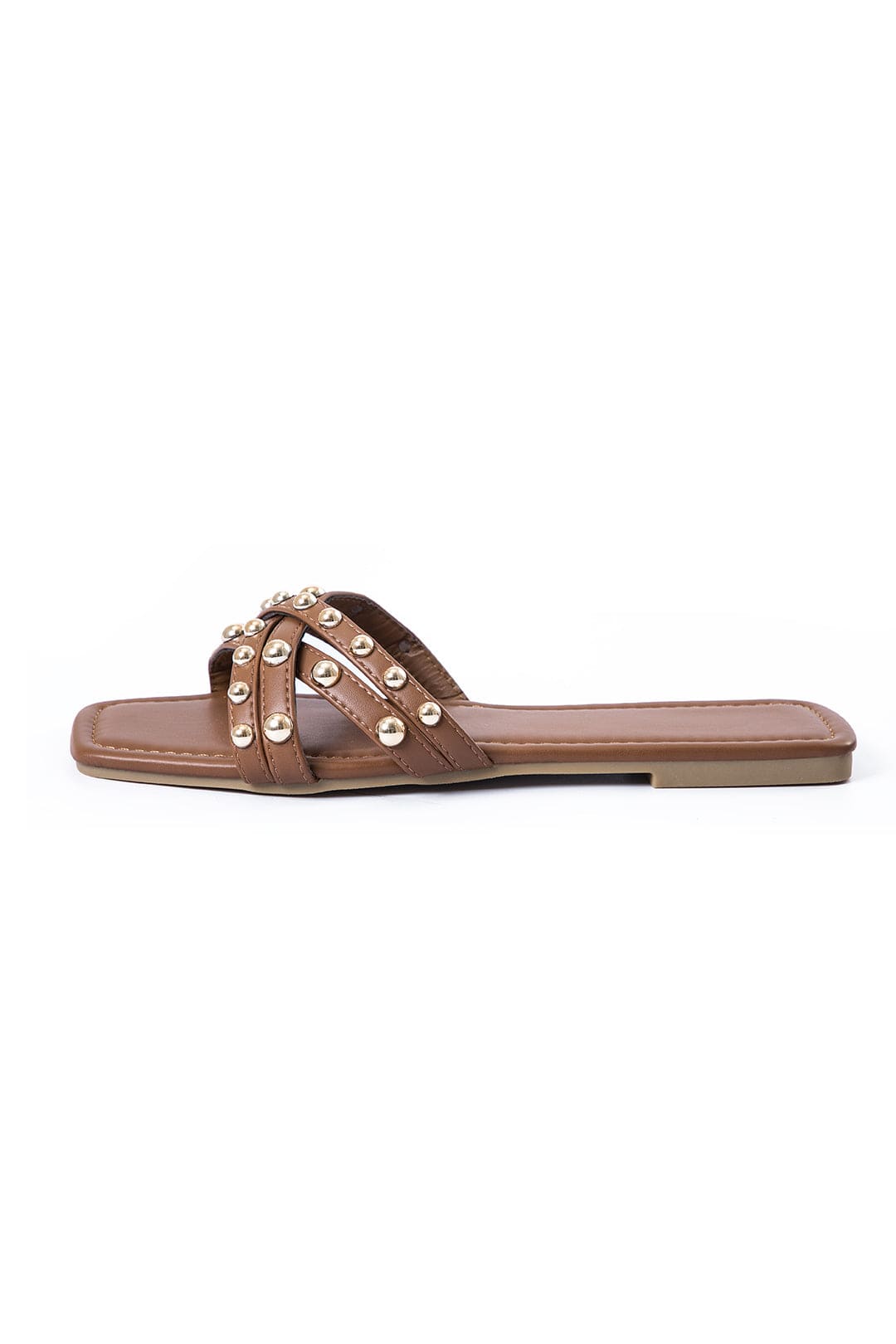 Brown Brown Studded Crisscross Flat Slide Sandals - Flat sandals - Photo 4