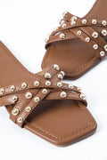 Brown Brown Studded Crisscross Flat Slide Sandals - Flat sandals - Photo 5