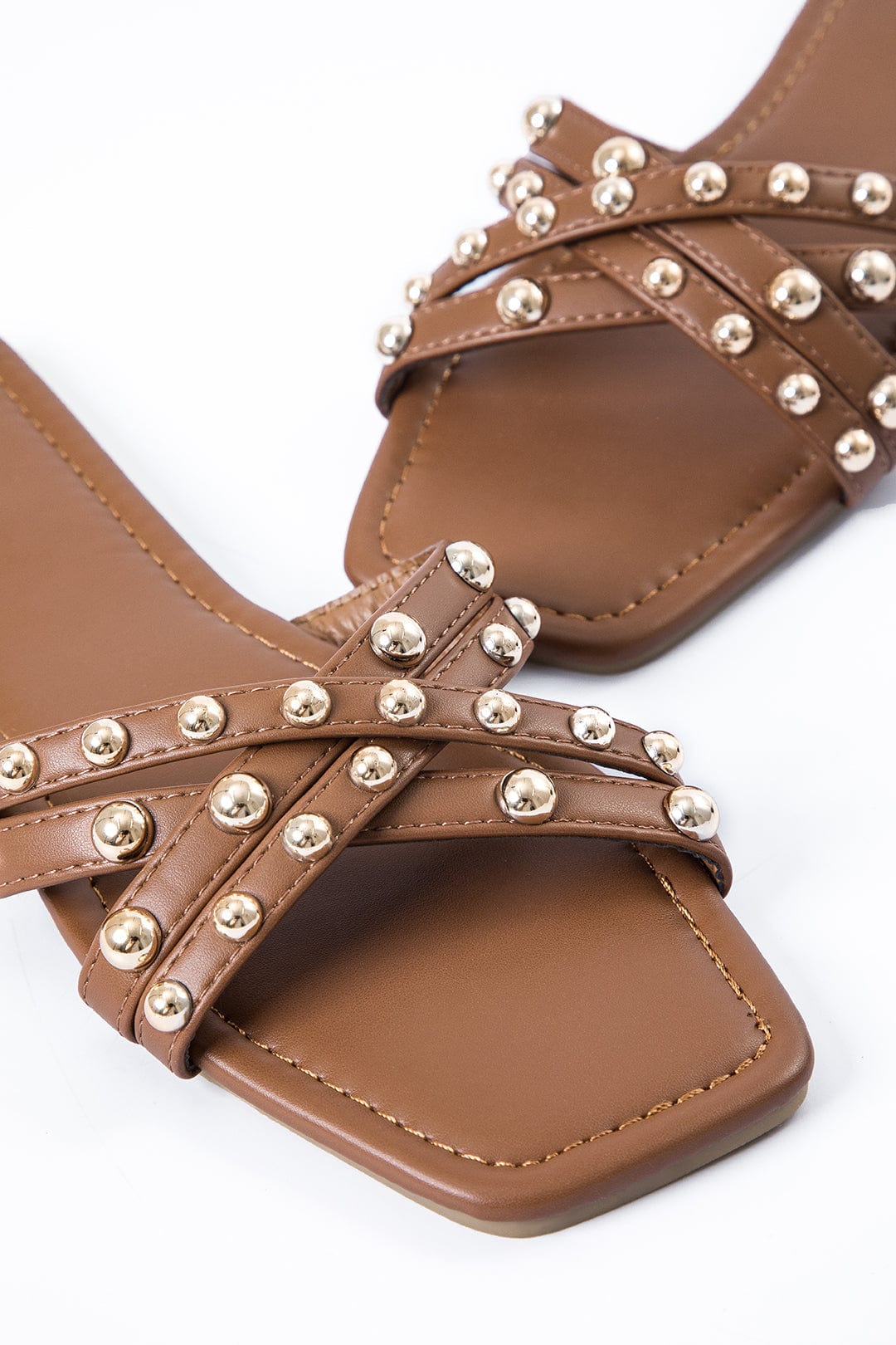 Brown Brown Studded Crisscross Flat Slide Sandals - Flat sandals - Photo 5