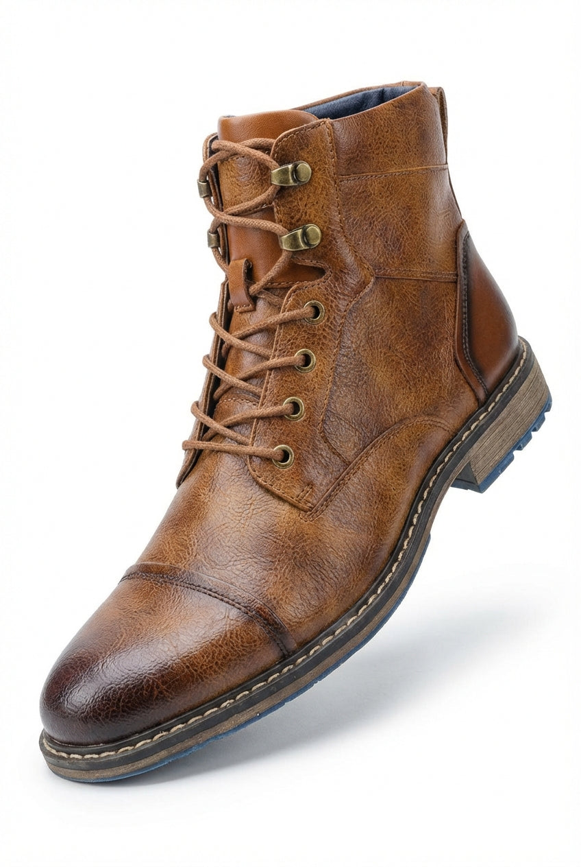 Brown Burnished Brown Distressed Lace-up Ankle Boots - Lace-up boots - Photo 1