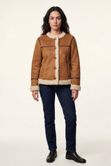 Brown Camel Brown Trim Button-front Jacket - Shearling jacket - Photo 1