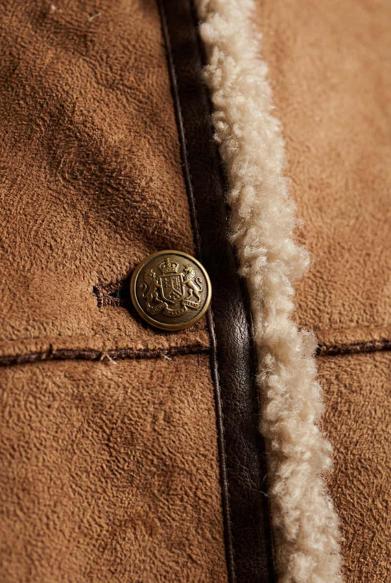 Brown Camel Brown Trim Button-front Jacket - Shearling jacket - Photo 3
