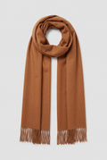 Cashmere Fringed Scarf in Brown — studio front
