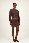 Brown Chocolate Brown Cropped Blazer and Mini Skirt Set - Photo 1