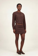 Brown Chocolate Brown Cropped Blazer and Mini Skirt Set - Photo 1