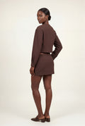 Brown Chocolate Brown Cropped Blazer and Mini Skirt Set - Photo 2