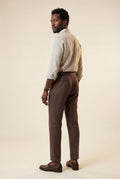 Brown Chocolate Brown Pleated High-waist Trousers - Linen trousers - Photo 2