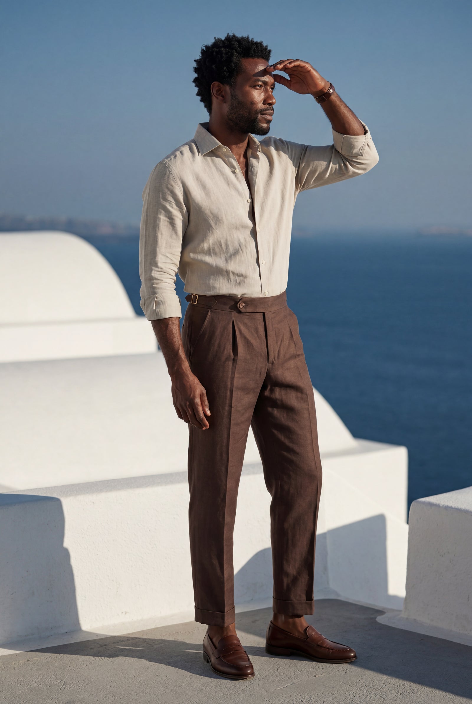 Brown Chocolate Brown Pleated High-waist Trousers - Linen trousers - Photo 4