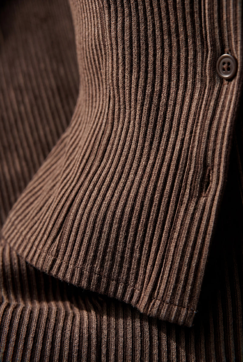 Brown Chocolate Brown Ribbed Button-up Peplum Blouse - Photo 2