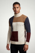 Brown Chunky Color Block Cable Turtleneck Sweater - Crewneck sweater - Photo 4