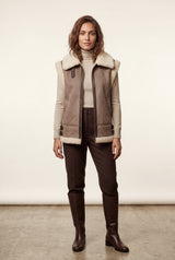 Brown Collar Sleeveless Aviator Vest with Plush Trim - Aviator vests - Photo 1