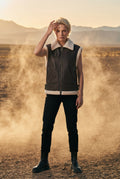 Black Collar Sleeveless Aviator Vest with Plush Trim - Aviator vests - Photo 10
