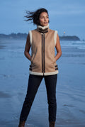 Camel Collar Sleeveless Aviator Vest with Plush Trim - Aviator vests - Photo 12