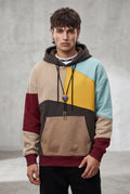 Brown Colorblock Kangaroo Pocket Pullover Hoodie - Casual hoodie - Photo 3