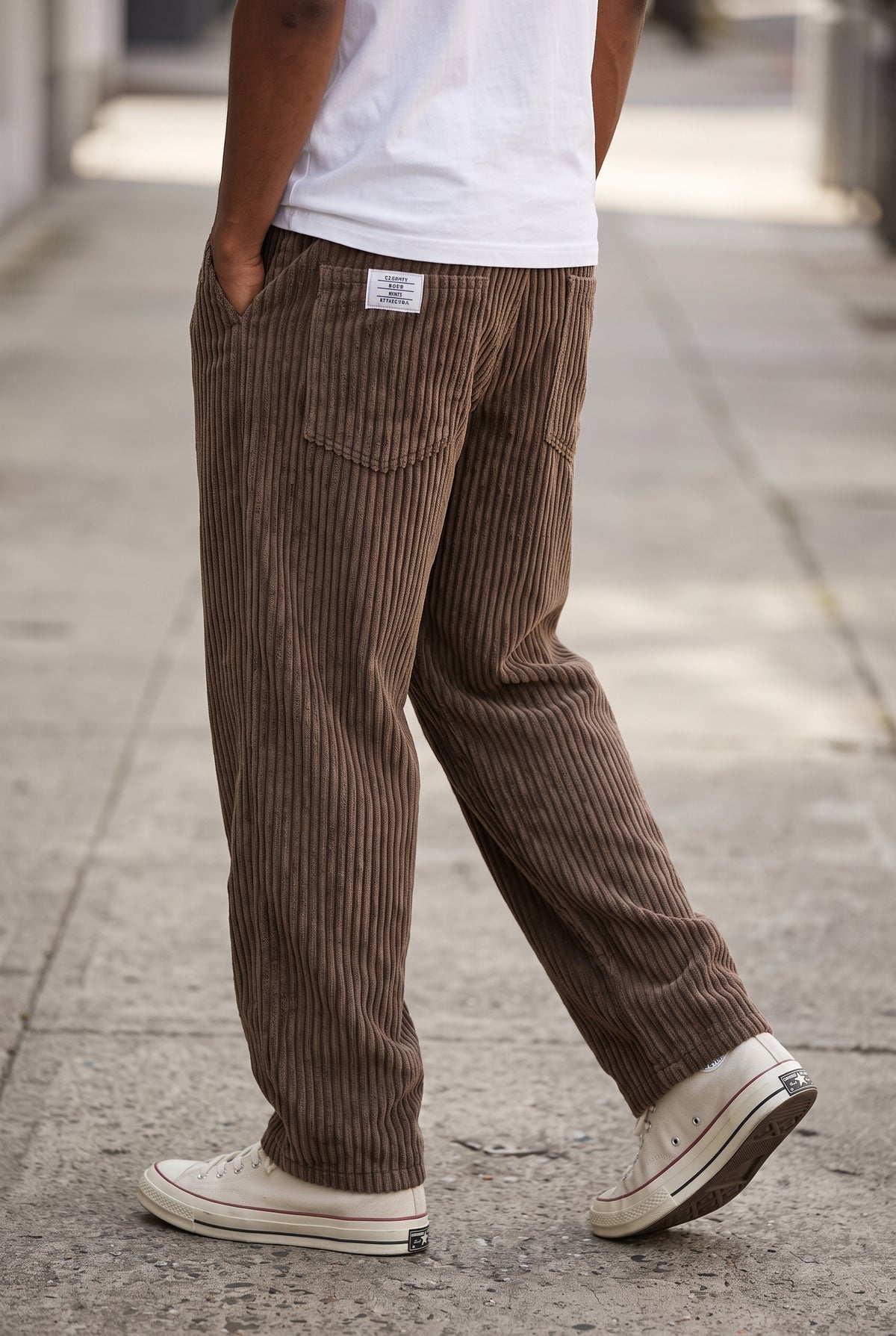 Corduroy Wide-Leg Pants in Brown — studio front