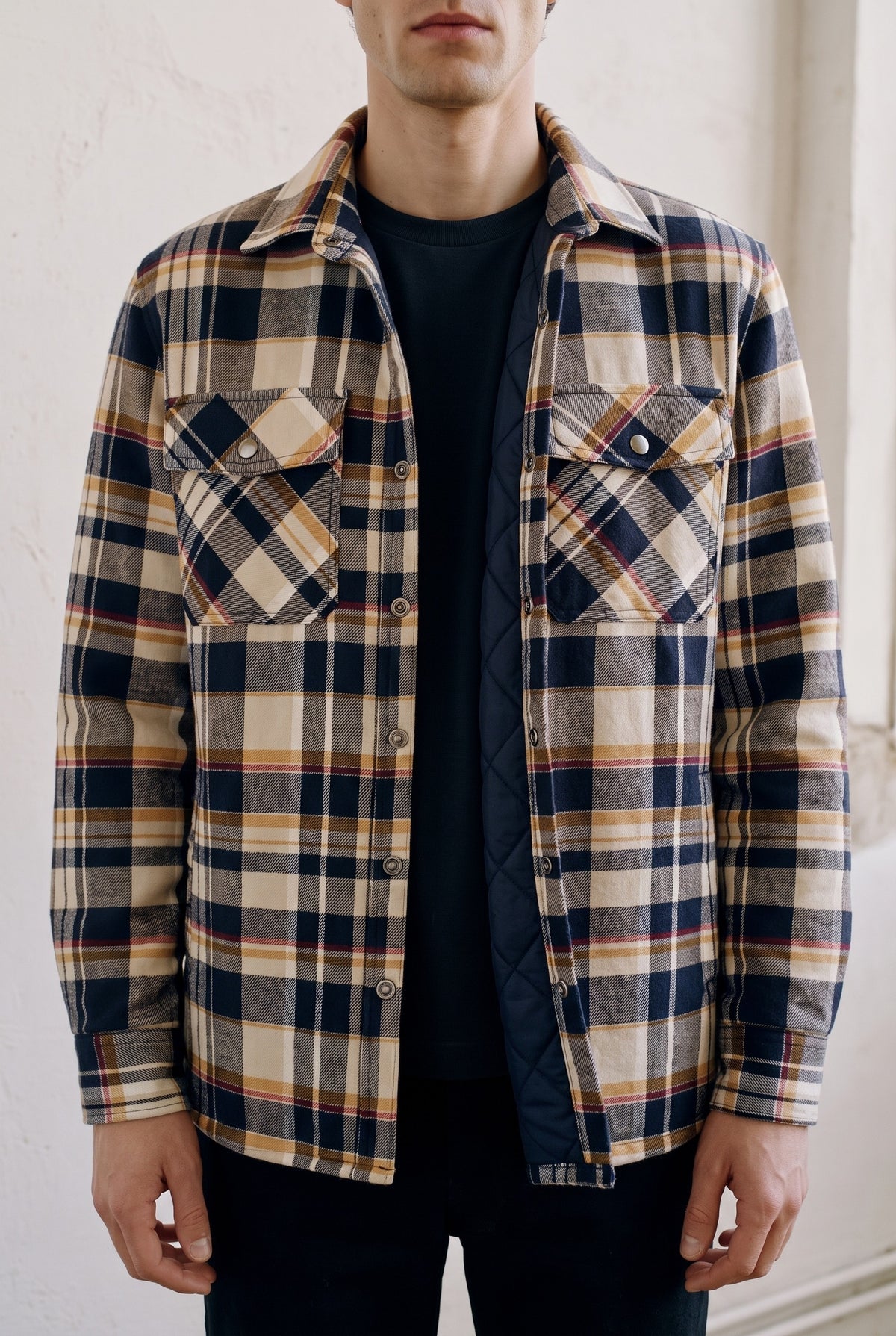 Cotton Plaid Shirt Jacket in Brown — Stilenza main image