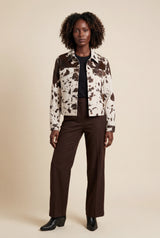 Brown Cow Print Cropped Faux Fur Trucker Jacket Brown - Leather jackets - Photo 1