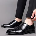 Crocodile-embossed Slip-on Glossy Dress Shoes - Photo 7