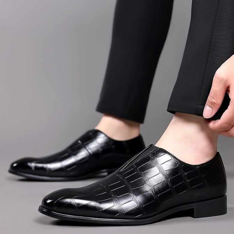 Crocodile-embossed Slip-on Glossy Dress Shoes - Photo 7
