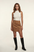 Brown Decorative Button Faux Mini Skirt - Photo 1
