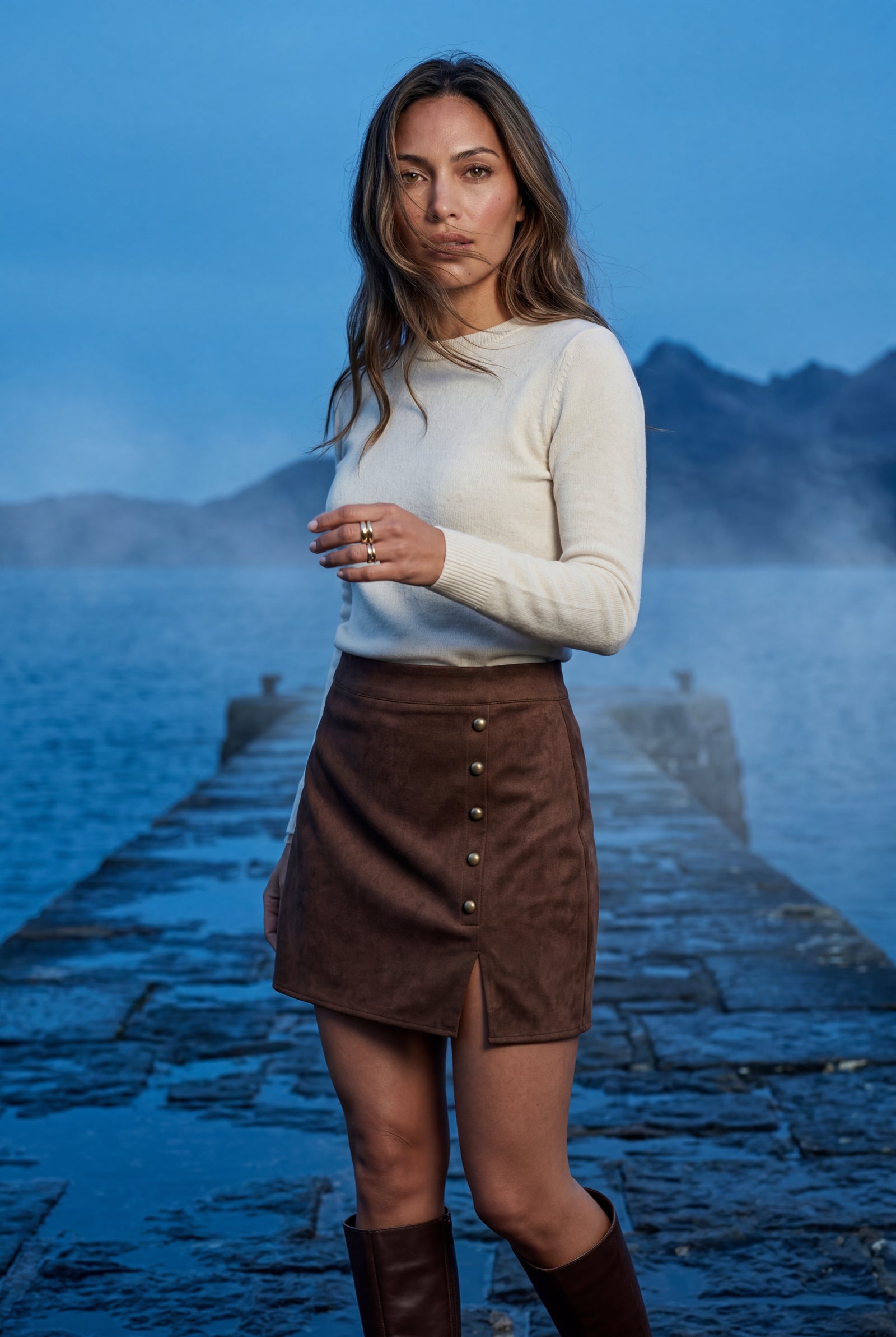 Brown Decorative Button Faux Mini Skirt - Photo 11