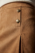 Brown Decorative Button Faux Mini Skirt - Photo 6