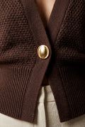 Brown Deep V-neck Gold Button Cardigan Sweater - V-neck sweater - Photo 15