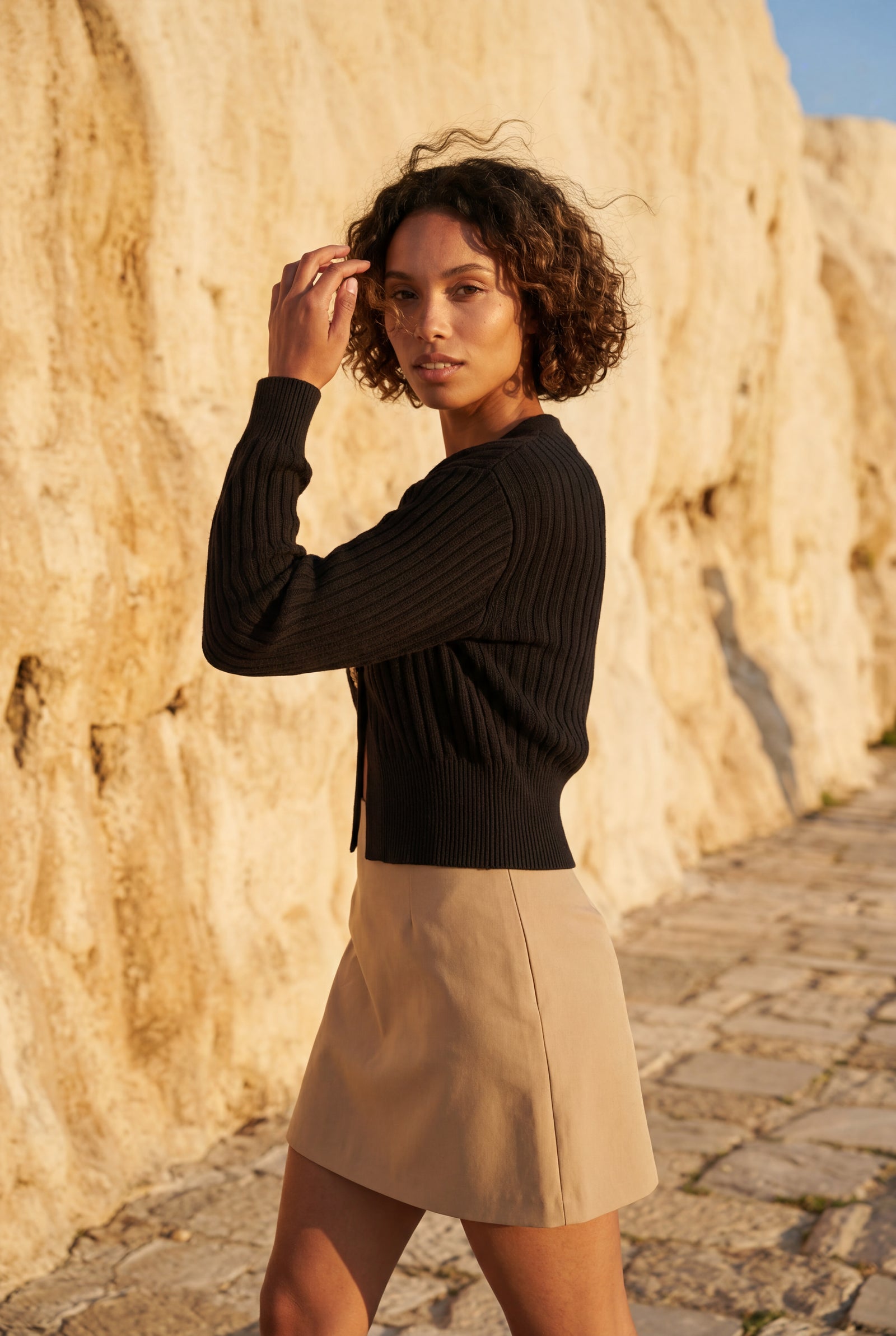 Black Deep V-neck Gold Button Cardigan Sweater - V-neck sweater - Photo 6