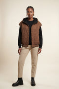 Brown Diamond Quilted Hooded Puffer Vest with Snap Buttons - Puffer vests - Photo 3