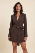 Brown Double-breasted Belted Blazer Mini Dress - Blazer dress - Photo 9
