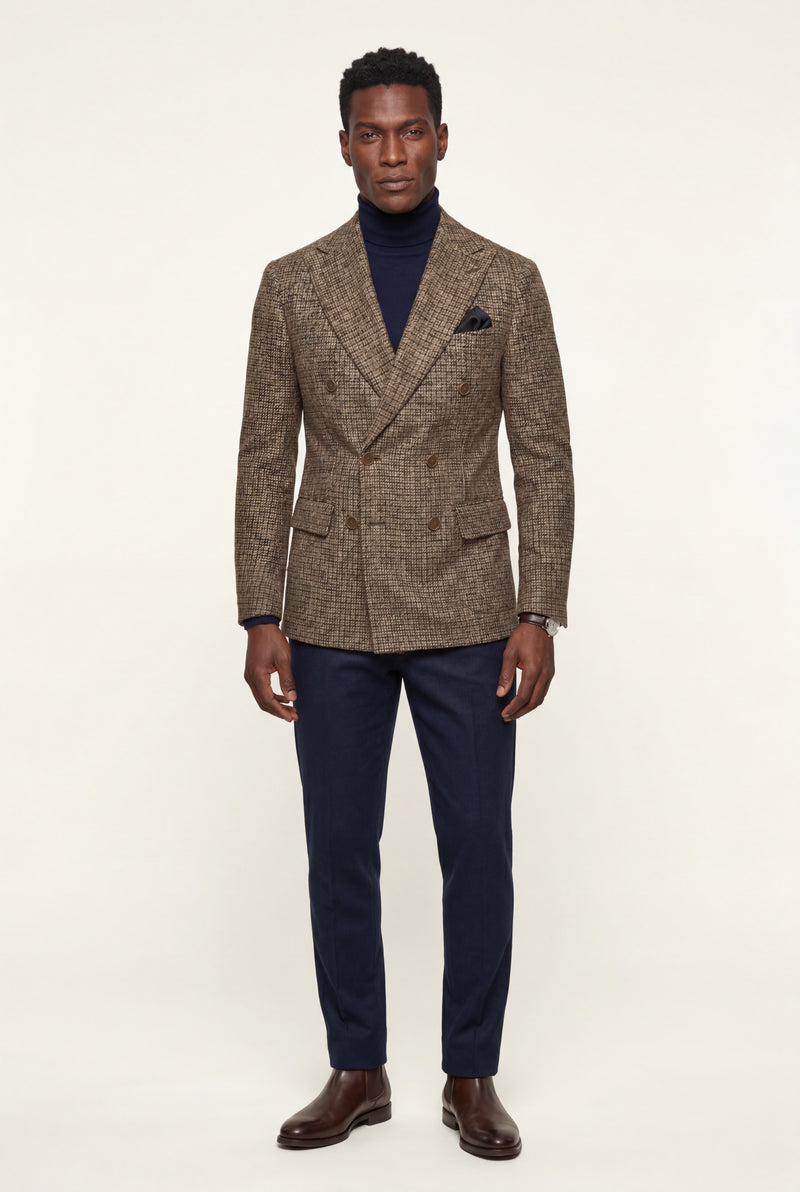 Brown Double-breasted Peak Lapel Blazer - Men's blazers - Photo 1