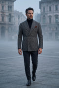 Gray Double-breasted Peak Lapel Blazer - Men's blazers - Photo 10