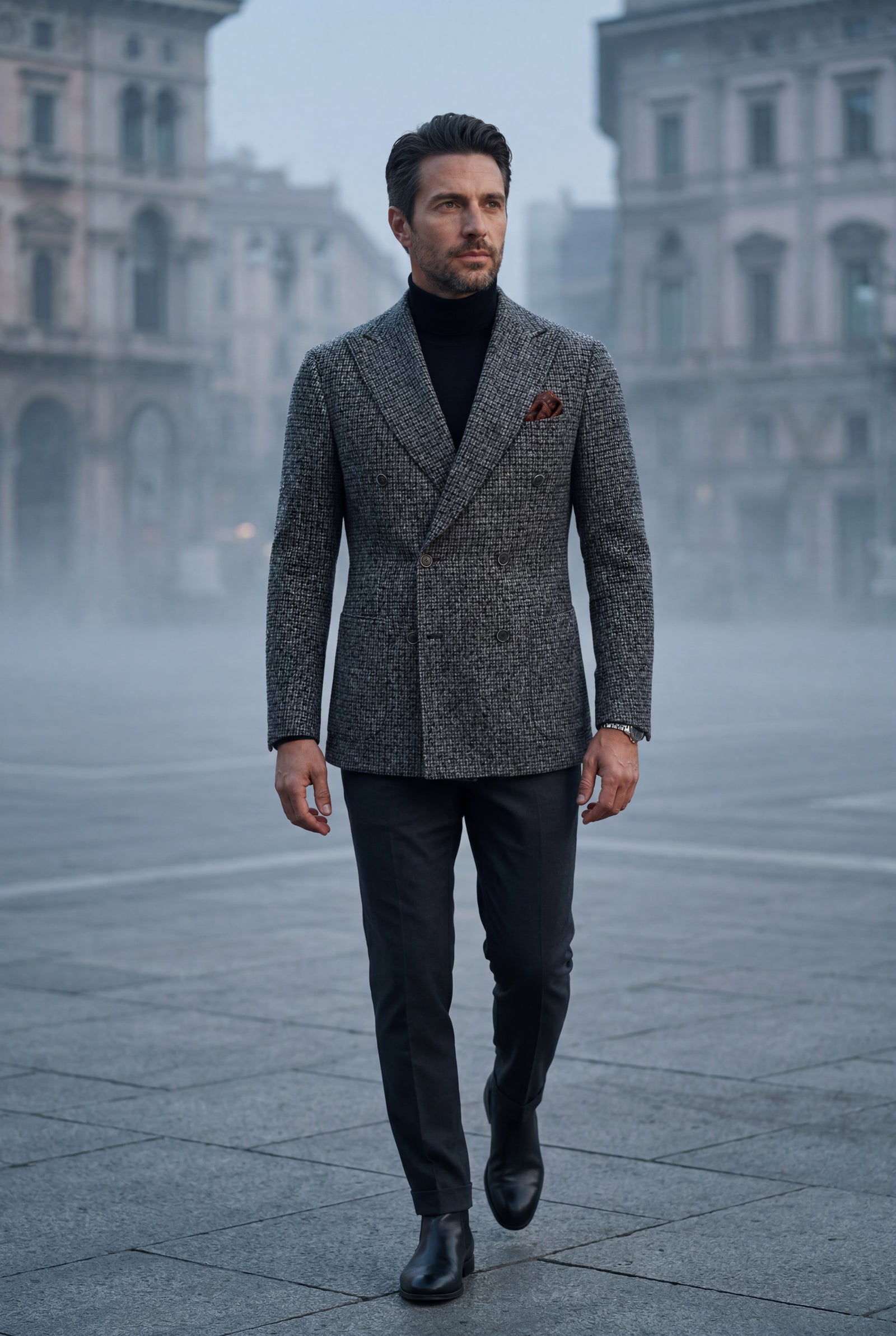 Gray Double-breasted Peak Lapel Blazer - Men's blazers - Photo 10