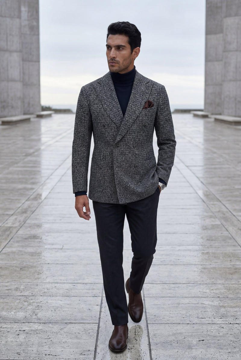 Gray Double-breasted Peak Lapel Blazer - Men's blazers - Photo 4