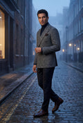 Gray Double-breasted Peak Lapel Blazer - Men's blazers - Photo 5