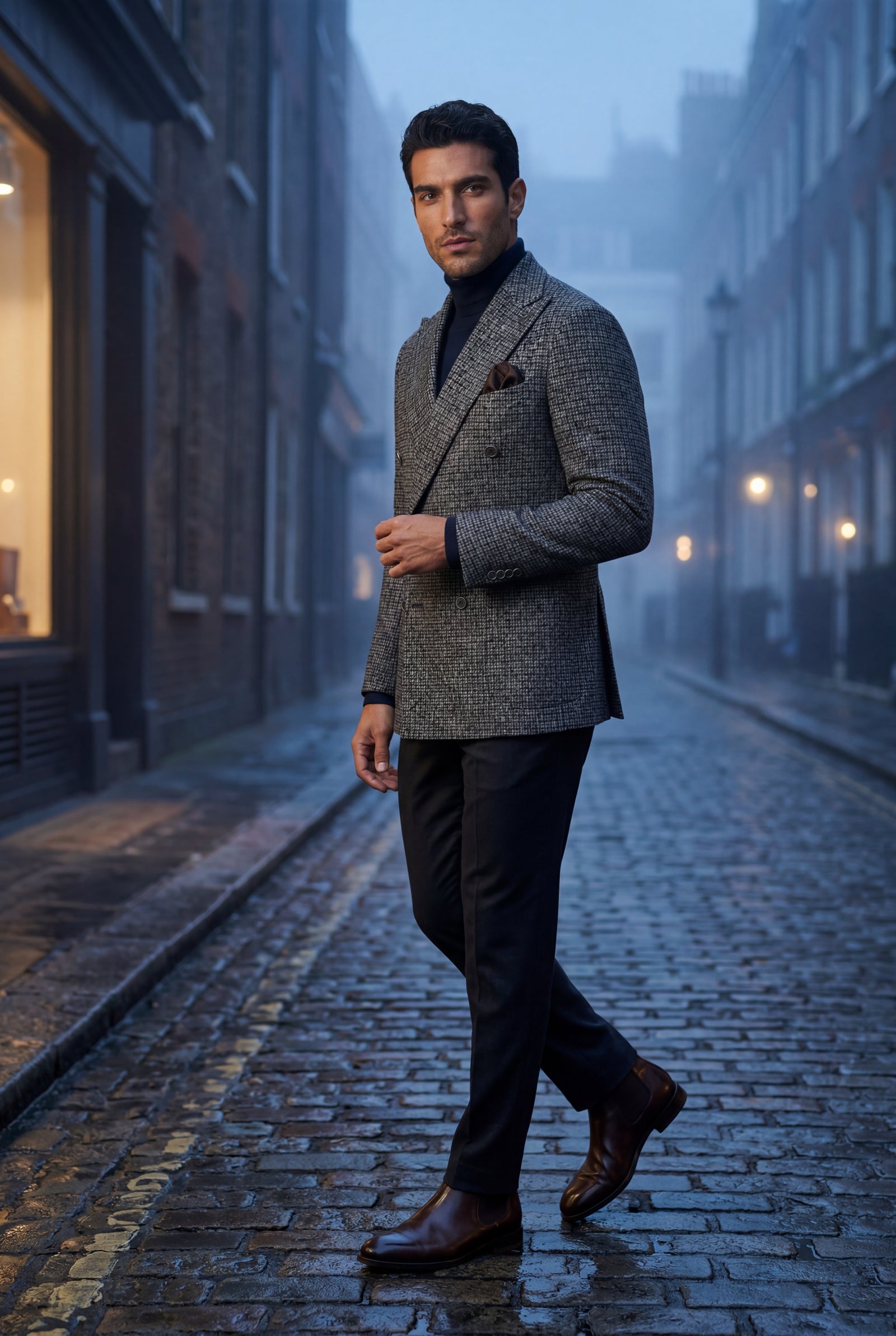 Gray Double-breasted Peak Lapel Blazer - Men's blazers - Photo 5