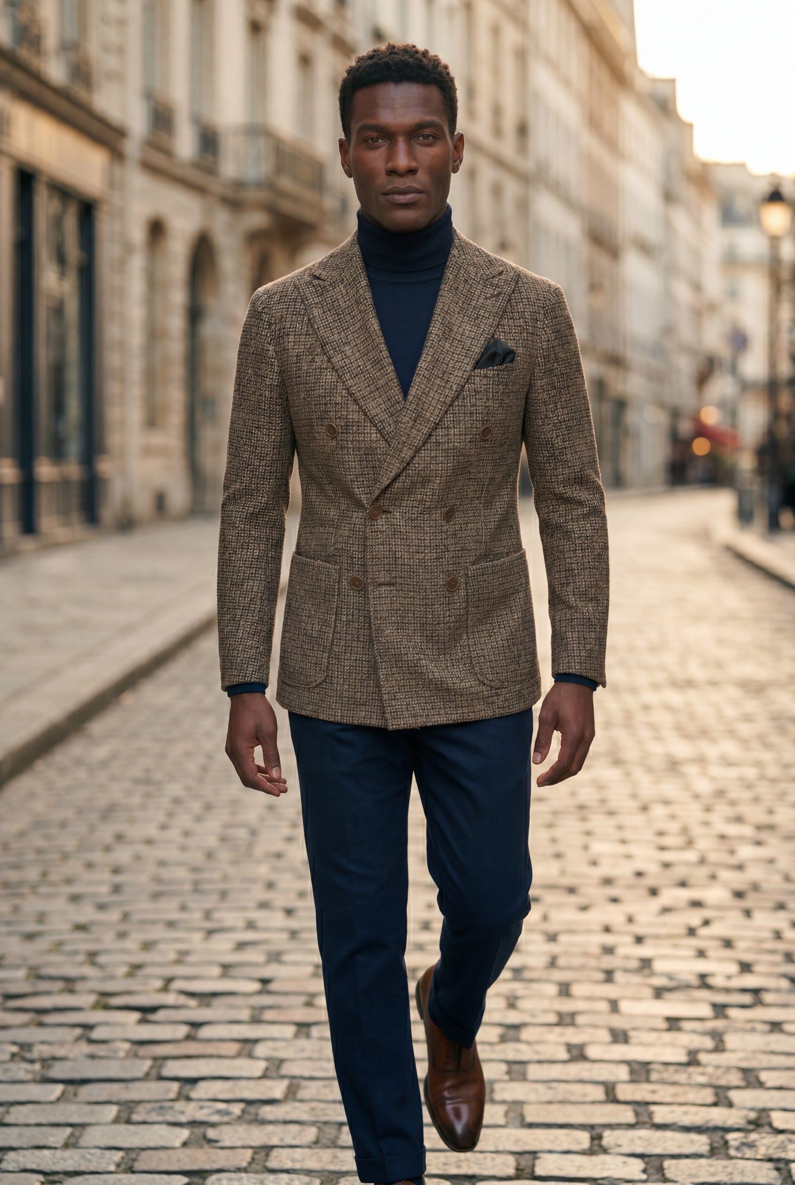 Brown Double-breasted Peak Lapel Blazer - Men's blazers - Photo 6