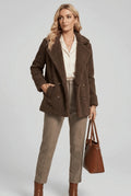 Double-Breasted Teddy Pea Coat in Brown — front view