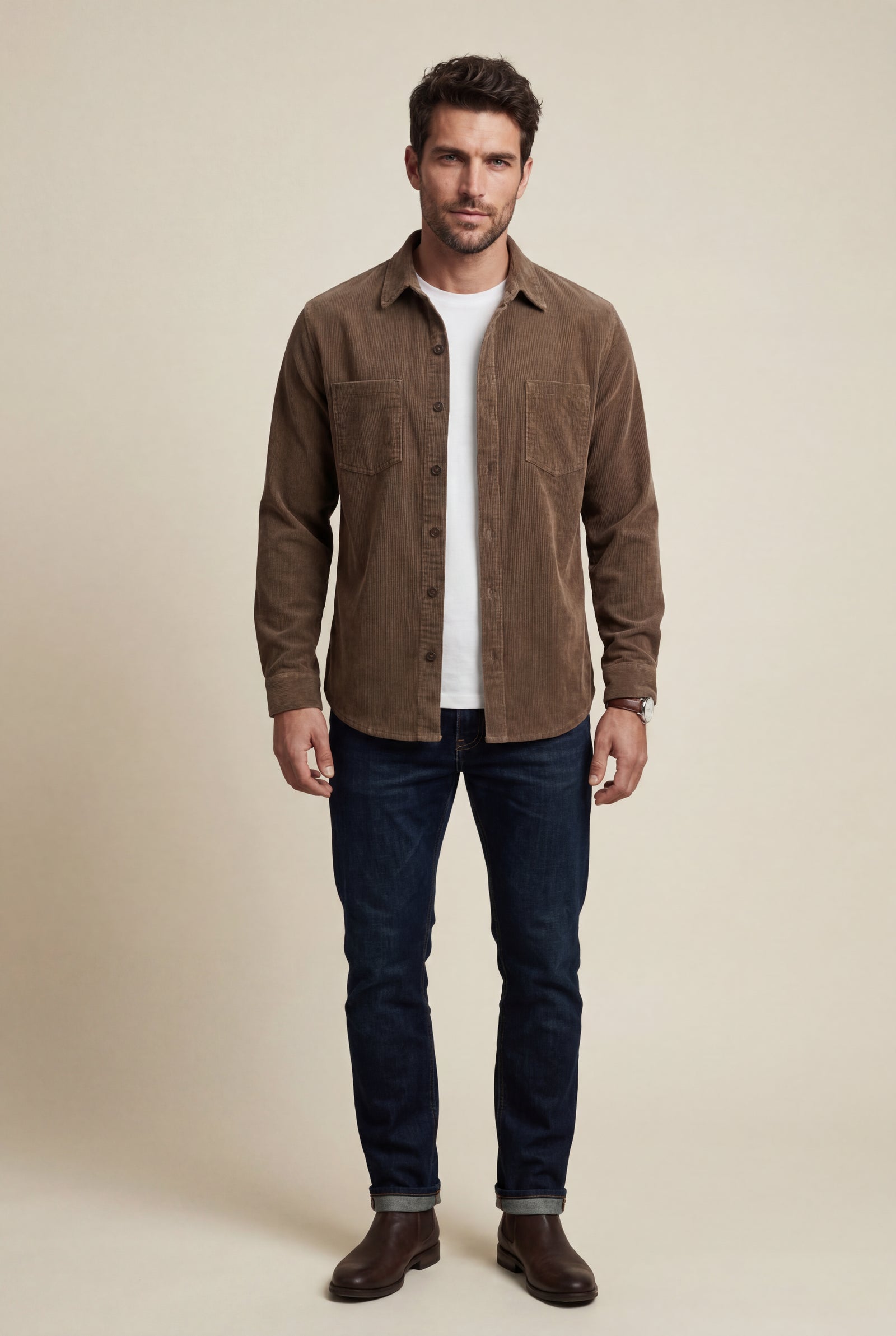 Brown Double Chest Pocket Shirt Jacket - Shirt jackets - Photo 13