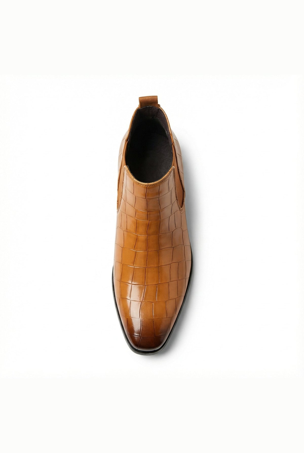 Embossed Leather Chelsea Boots in Brown — front view