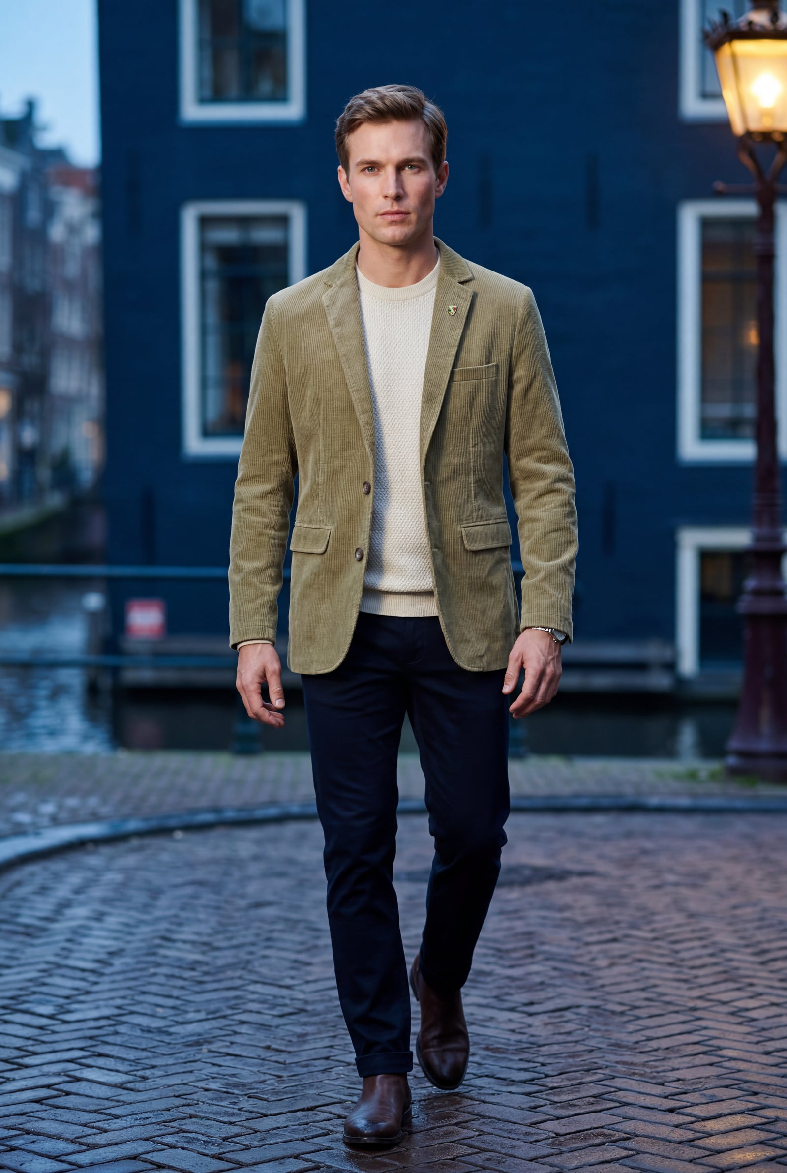 Khaki Fine Wale Tailored Single-breasted Blazer - Blazers - Photo 4