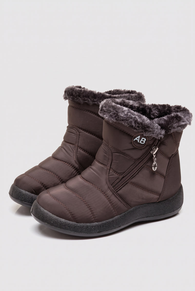 Fleece-Lined Ankle Boots in Brown — studio front