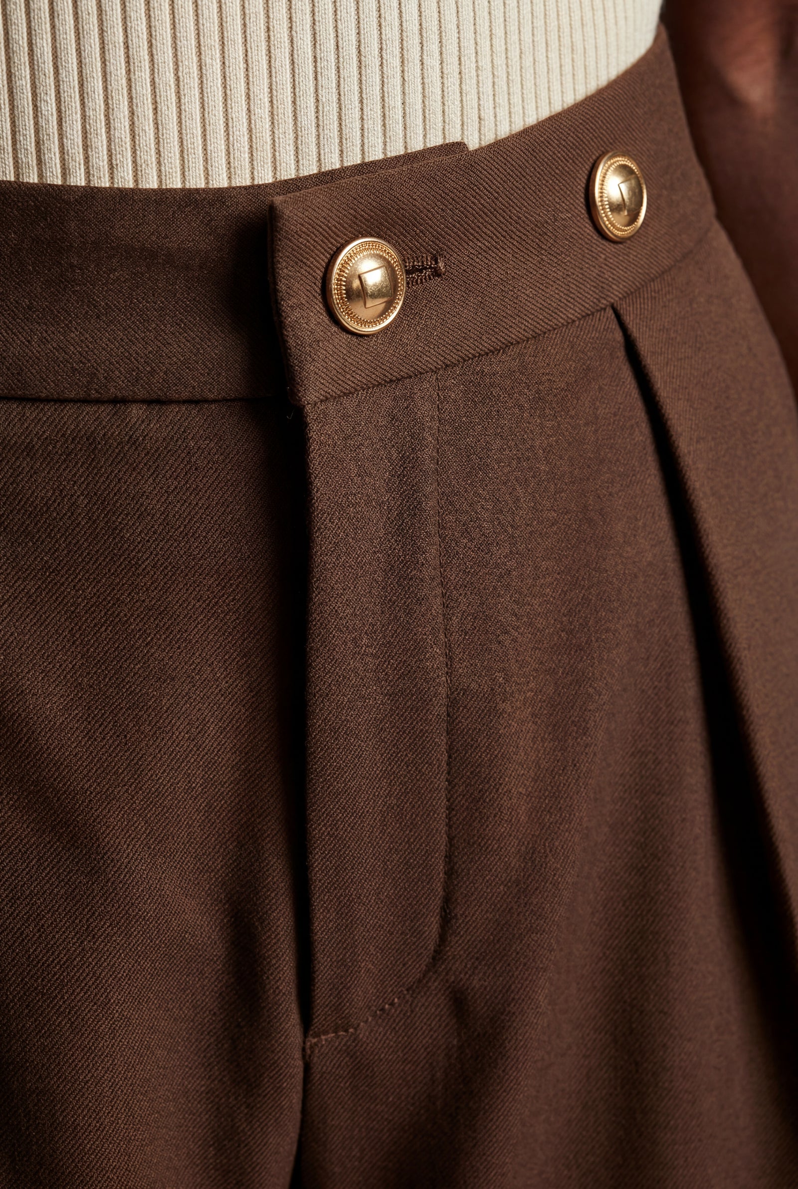 Brown Gold Button Wide-leg High-waisted Trousers Brown - Wide leg pants - Photo 3