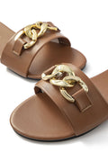 Brown Gold Chain Detail Brown Slide Sandals - Photo 5