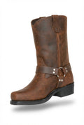 Brown Harness Strap Square Toe Mid-calf Cowboy Boots - Photo 1