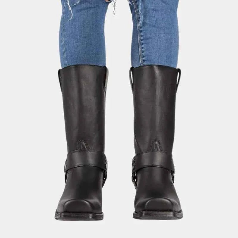 Harness Strap Square Toe Mid-calf Cowboy Boots - Photo 6