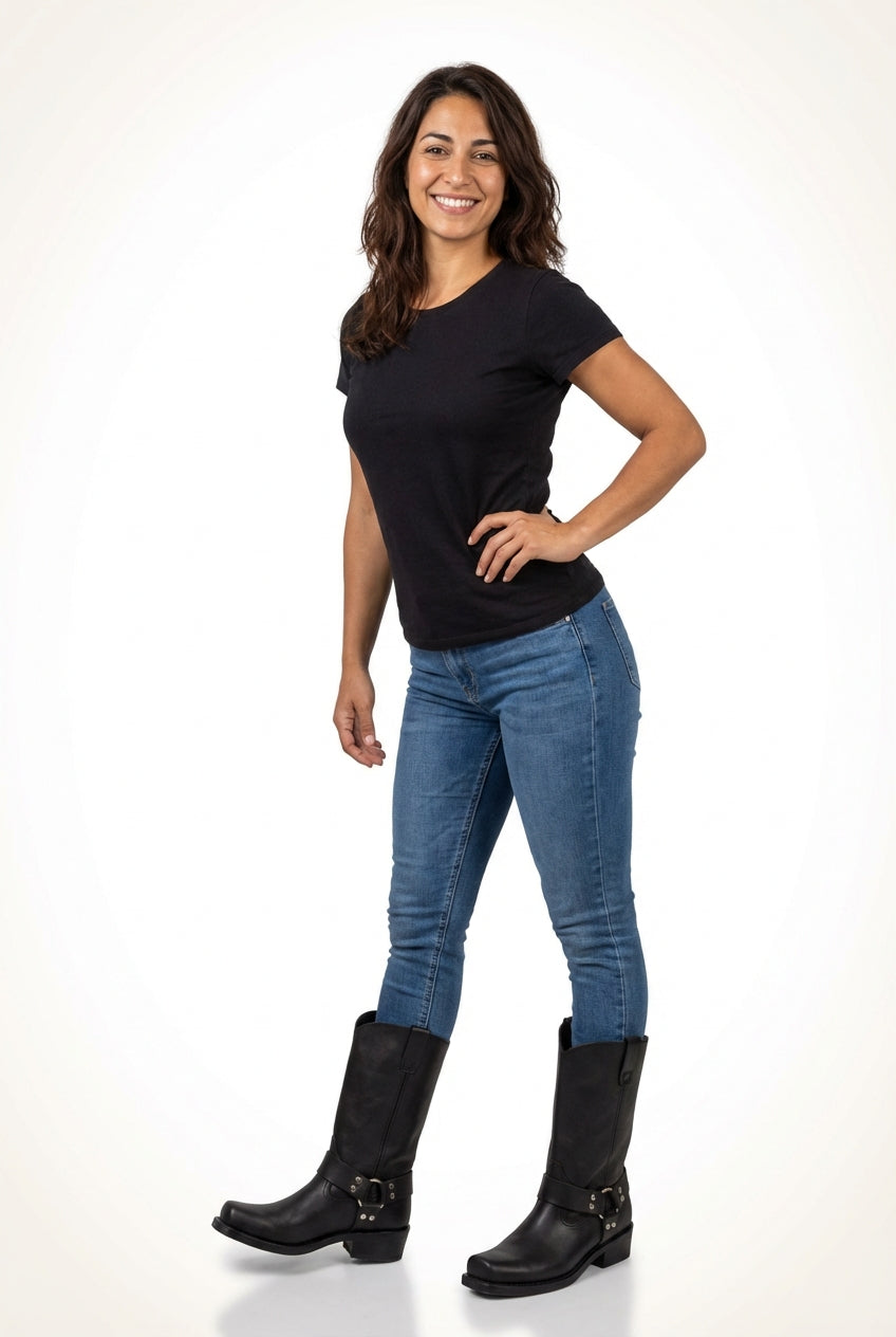 Harness Strap Square Toe Mid-calf Cowboy Boots - Photo 8