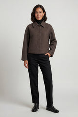 Brown Heathered Dark Brown Cropped Button-front Winter Coat - Winter coats - Photo 1