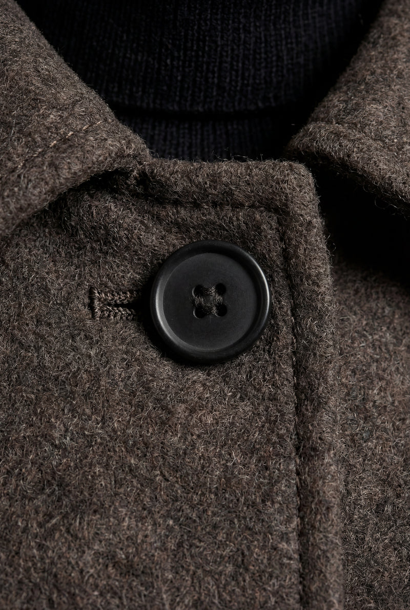 Brown Heathered Dark Brown Cropped Button-front Winter Coat - Winter coats - Photo 3